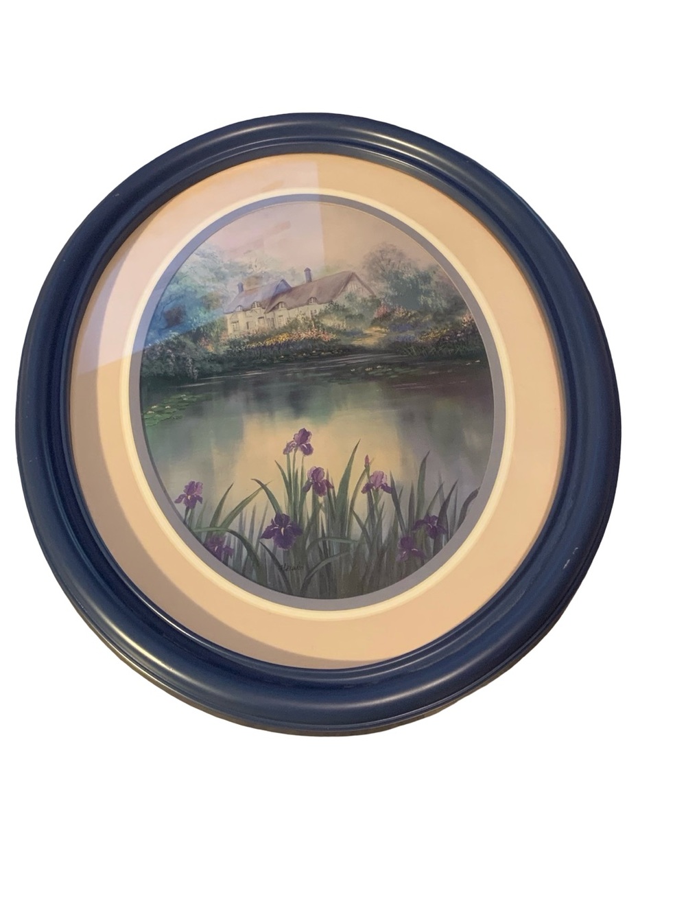 Vintage Hisako Oval Framed Wall Art English Cottage Purple Irises